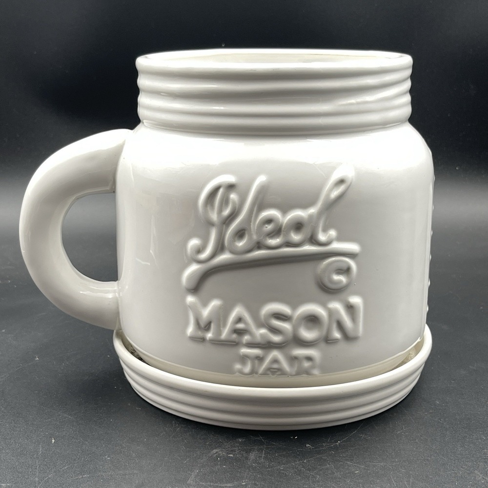 Ball Ideal Mason Jar Mug‎ Planter White Ceramic Herb Planter 7in Tall